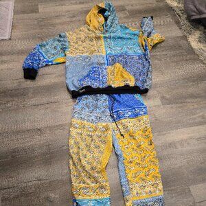B. Creative Collective - Blue/Gold Bandana Hoodie Jogger Set